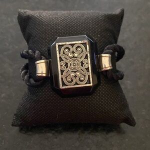 Brighton vintage retired silver black rectangular stone enamel‎ corded bracelet